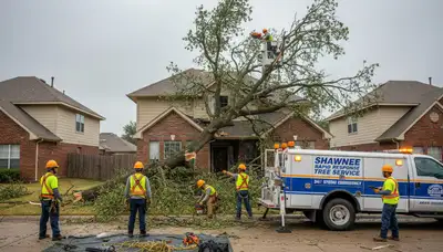 Emergency tree removal after storm damage in Shawnee, KS by professional Olathe tree service crew
