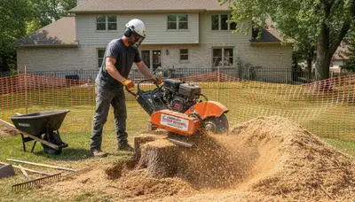 Professional stump grinding removing tree stumps in Shawnee Mission, KS by Olathe tree service experts