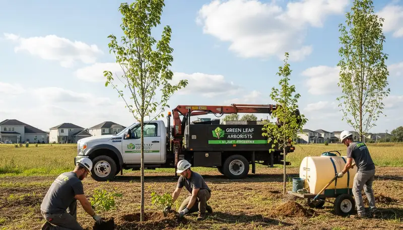 Arborists planting new trees in Olathe KS for residential landscaping by Chop Chop Tree