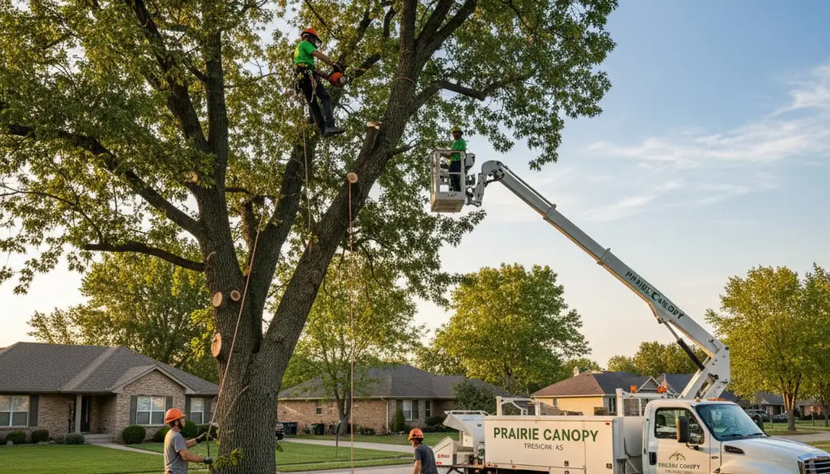 Professional tree removal service in Olathe KS safely cutting and clearing large oak tree