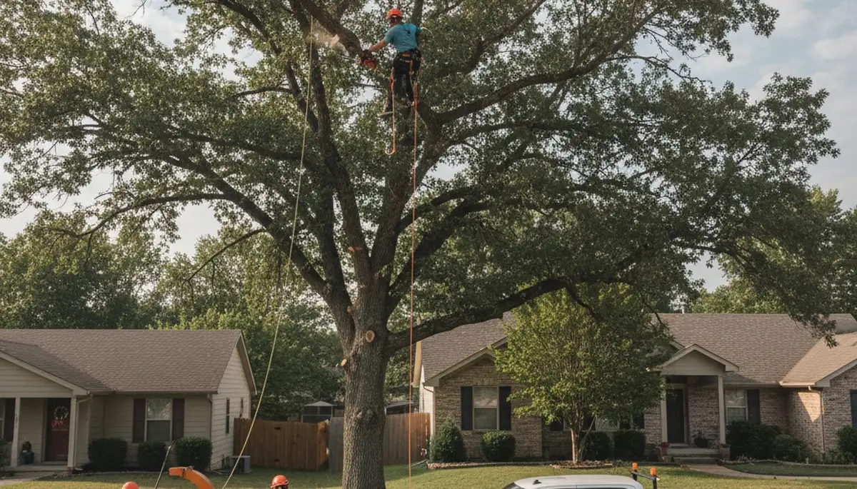 Professional tree removal service in Olathe KS safely cutting and clearing large oak tree