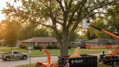 Professional tree removal service in Olathe KS safely cutting and clearing tall residential trees