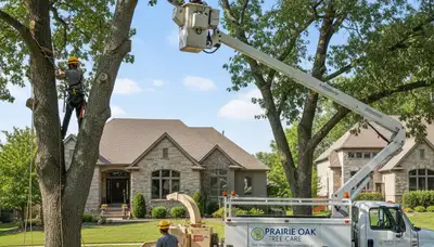Professional tree removal service in Olathe, KS safely cutting and clearing large oak tree