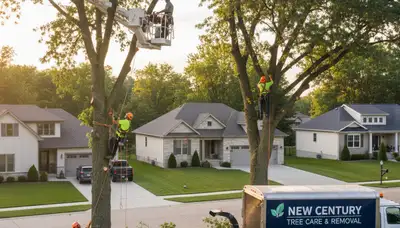 Professional tree removal service in Olathe KS safely cutting and clearing large oak trees
