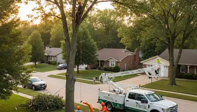 Professional tree removal service in Olathe KS safely cutting and clearing large oak tree