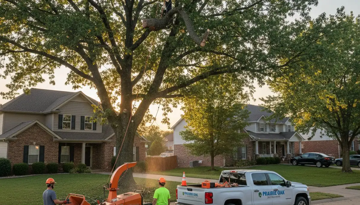 Professional tree removal service in Olathe KS safely clearing large oak tree